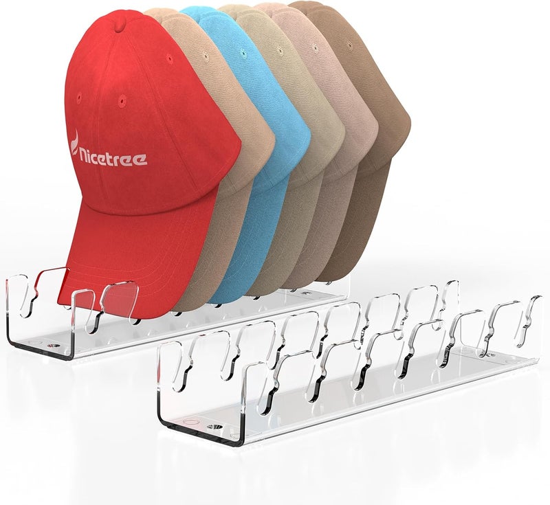 Nicetree Hat Organizer for Baseball Caps, 4 Pcs No Install Acrylic Hat Racks for 28 Baseball Caps Storage, Hat Stand for Caps Display and Organizer for Dresser, Bedroom, Closet, Office - Image 1